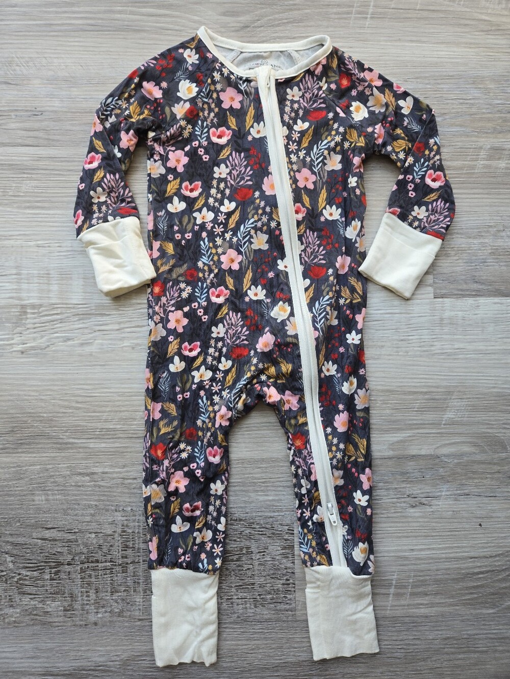 NWOT Caden Lane "Midnight Meadow" Floral 2 Way Zip Romper 3/6 Months